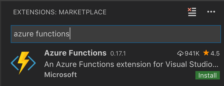 VSCode Extensions - Install Azure Functions